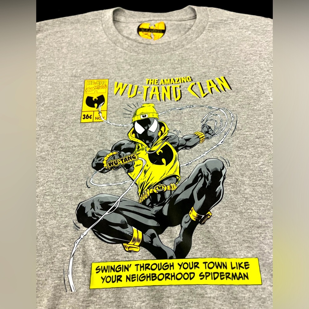 Gray Wu-Tang Spiderman Collab inspired by Protect Ya Neck Lyrics Comic Tee